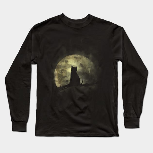 Cat and Moon Long Sleeve T-Shirt by Area31Studios